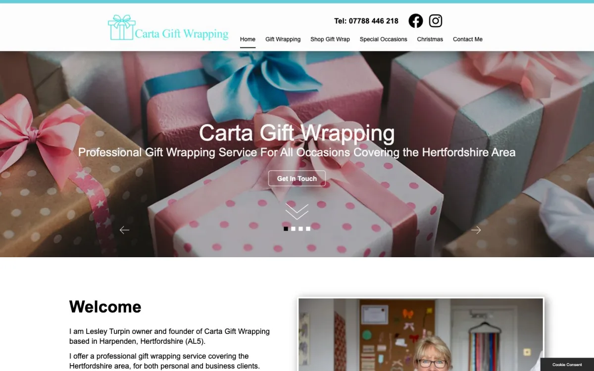 Homepage of the Carta Gift Wrapping website, built by Metropolis Web Design