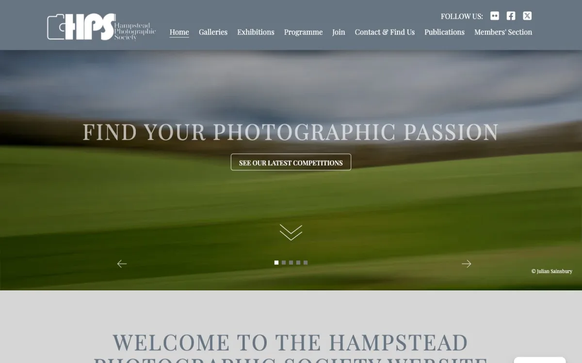 Homepage of the Hampstead Photographic Society website, built by Metropolis Web Design